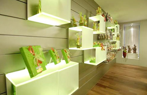 LED-Plexiglaswürfel, Cafe Amrein Chocolatier